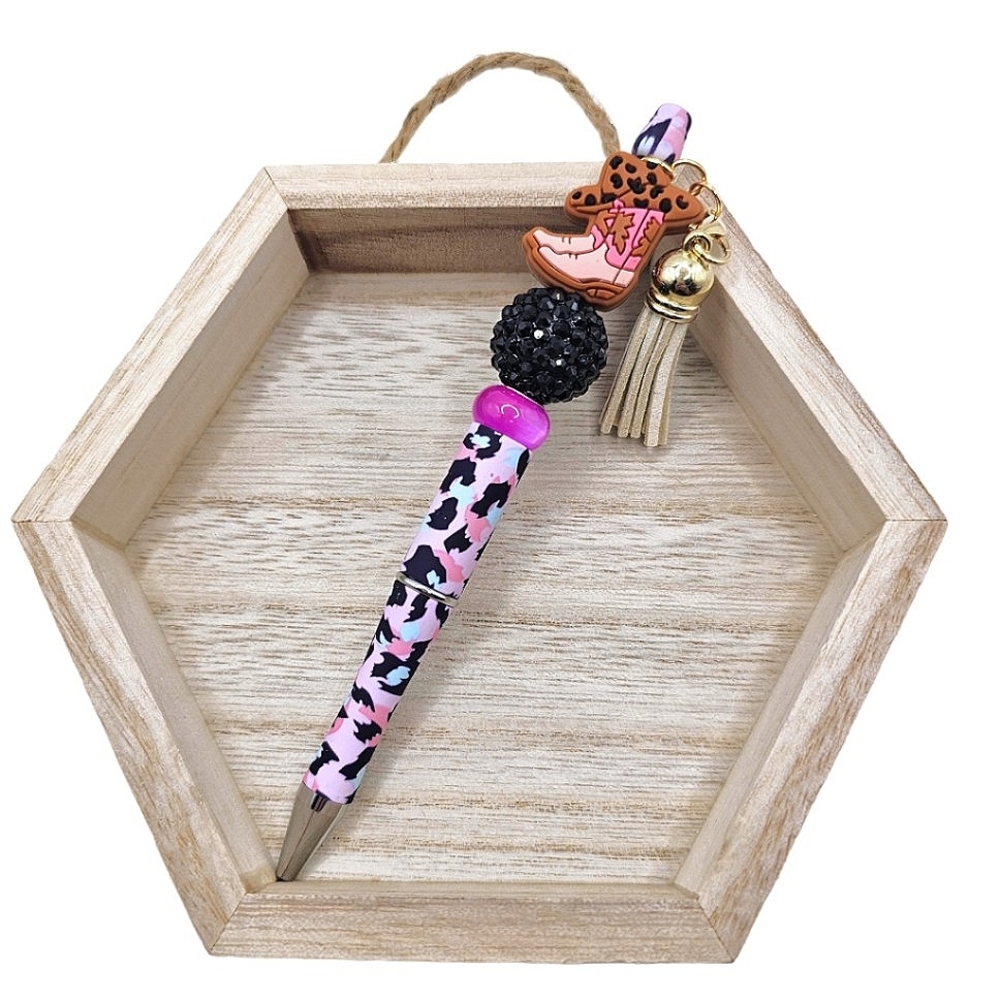 Pink Cowgirl Bling Beaded Pen With Tassel Writing Gift Office Supplies Handmade